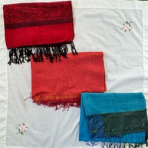 Bundle of Red, Orange, and Blue Silk Scarf/Pashmina